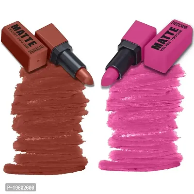 FORFOR? Intense Matte Lipstick Waterproof Long Last Matte Lipstick (Pack of 2, Pretty in Pink, Sepia Brown)-thumb0