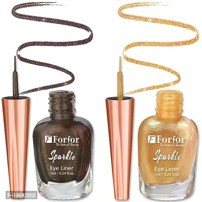 FORFOR Sensational Liquid Glitter Eyeliner Smudge-Proof and Water Proof 7 ml Each (Combo of 2, Golden, Brown)