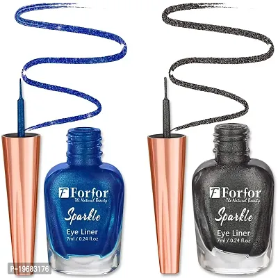 FORFOR Sensational Liquid Glitter Eyeliner Smudge-Proof and Water Proof 7 ml Each (Combo of 2, Grey, Royal Blue)