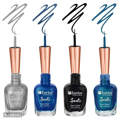 FORFOR Sensational Eyeliner Liquid Glitter Smudge-Proof and Water Proof 7 ml Each (COMBO OF 4, Royal Blue,Blue,Black,Silver)