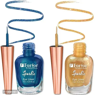FORFOR Sensational Liquid Glitter Eyeliner Smudge-Proof and Water Proof 7 ml Each (Combo of 2, Golden, Blue)