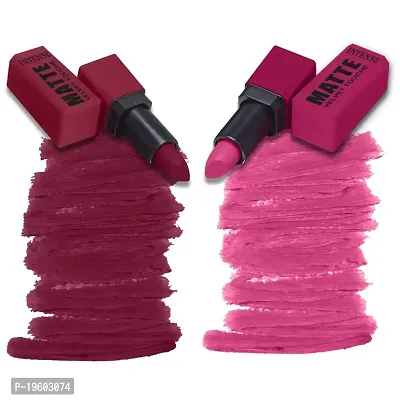 FORFOR? Intense Matte Lipstick Waterproof Long Last Matte Lipstick (Pack of 2, Blossom Pink , Peppy Maroon)-thumb0