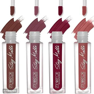 FORFOR? Stay Matte Long Lasting Mini Liquid Lipstick Waterproof Combo of 4 (Coco Brown, Mauve, Peach Nude, Bridal Maroon)