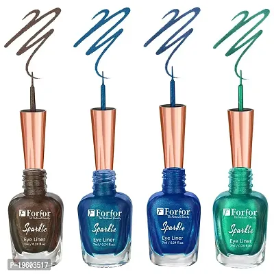 FORFOR Sensational Eyeliner Liquid Glitter Smudge-Proof and Water Proof 7 ml Each (COMBO OF 4, Brown,Royal Blue,Blue,Green)-thumb0