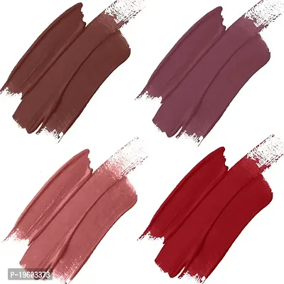 FORFOR? Stay Matte Long Lasting Mini Liquid Lipstick Waterproof Combo of 4 (Coco Brown, Mauve, Peach Nude, Peppy Red)-thumb2