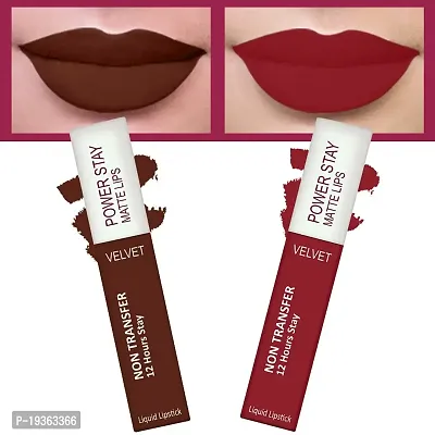 FORFORreg; Power Stay Long Last Matte Lipstick Combo of 2 - Waterproof (12 hrs stay) (Cocoa Brown , Peppy Red, Pack of 2)