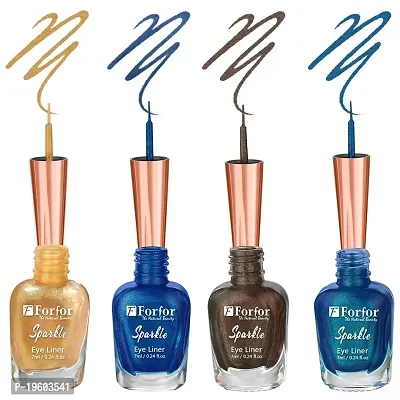 FORFOR Sensational Eyeliner Liquid Glitter Smudge-Proof and Water Proof 7 ml Each (COMBO OF 4, Royal Blue,Blue,Golden,Brown)