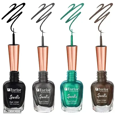 FORFOR Sensational Liquid Glitter Eyeliner Smudge-Proof and Water Proof 7 ml Each (Set of 4, Black,Grey,Green,Brown)