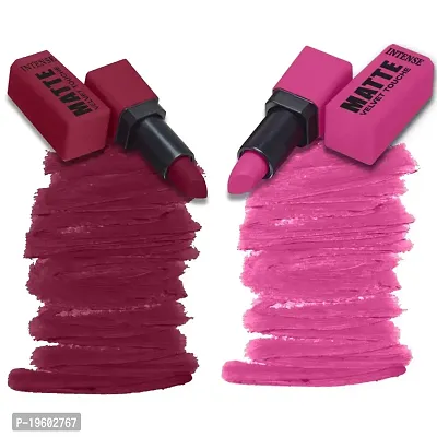FORFOR? Intense Matte Lipstick Waterproof Long Last Matte Lipstick (Pack of 2, Pretty in Pink, Peppy Maroon)