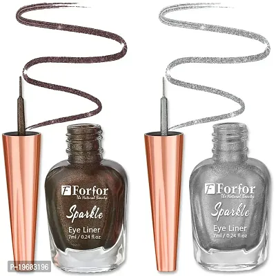 FORFOR Sensational Liquid Glitter Eyeliner Smudge-Proof and Water Proof 7 ml Each (Combo of 2, Silver, Brown)