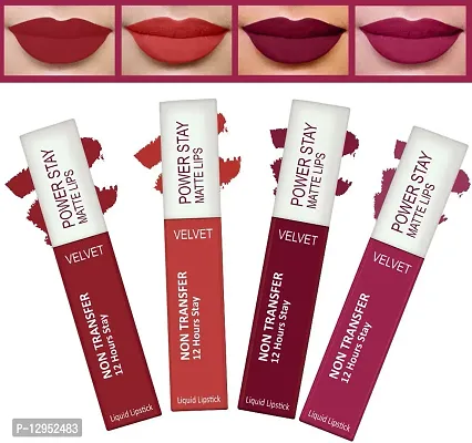 Power Stay Long Last Matte Lipstick Combo of 4- Waterproof (12 hrs stay)-thumb0