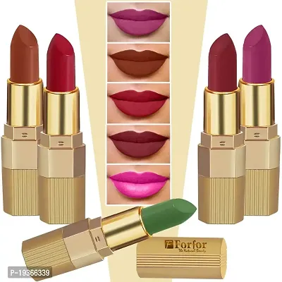 FORFORreg; Xpression Matte Lipstick Creamy Texture, Long Lasting Matte Finish Combo (5-8 hrs stay) (Pack of 5, Brown Nude ,Natural Pink ,Red Velvet , Maroon Wine ,Magenta)