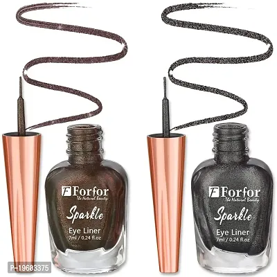 FORFOR Sensational Liquid Glitter Eyeliner Smudge-Proof and Water Proof 7 ml Each (Combo of 2, Grey, Brown)