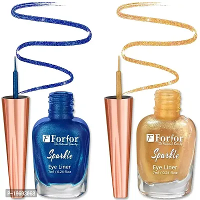 FORFOR Sensational Liquid Glitter Eyeliner Smudge-Proof and Water Proof 7 ml Each (Combo of 2, Golden, Royal Blue)