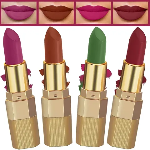 FORFOR® Xpression Matte Lipstick Highly Pigmented, Creamy Texture, Long Lasting Matte Finish - Combo of 4 (5-8 hrs stay)