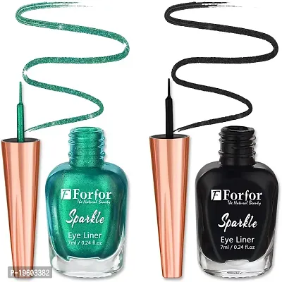 FORFOR Sensational Liquid Glitter Eyeliner Smudge-Proof and Water Proof 7 ml Each (Combo of 2, Black, Green)
