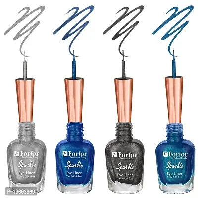 FORFOR Sensational Eyeliner Liquid Glitter Smudge-Proof and Water Proof 7 ml Each (COMBO OF 4, Royal Blue,Blue,Grey,Silver)