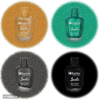FORFOR Sensational Liquid Glitter Eyeliner Smudge-Proof and Water Proof 7 ml Each (Set of 4, Black,Grey,Green,Golden)-thumb2