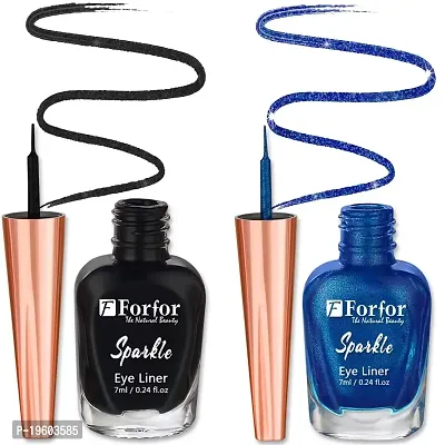 FORFOR Sensational Liquid Glitter Eyeliner Smudge-Proof and Water Proof 7 ml Each (Combo of 2, Black, Royal Blue)