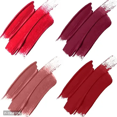 FORFOR? Stay Matte Long Lasting Mini Liquid Lipstick Waterproof Combo of 4 (Peach Nude, Peppy Red, Candy Red, Bridal Maroon)-thumb2