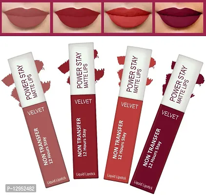 Power Stay Long Last Matte Lipstick Combo of 4- Waterproof (12 hrs stay)