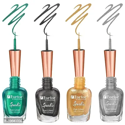 FORFOR Sensational Liquid Glitter Eyeliner Smudge-Proof and Water Proof 7 ml Each (Set of 4, Green,Golden,Silver,Grey)