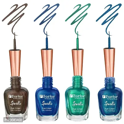 FORFOR Sensational Eyeliner Liquid Glitter Smudge-Proof and Water Proof 7 ml Each (COMBO OF 4, Royal Blue,Blue,Green,Brown)