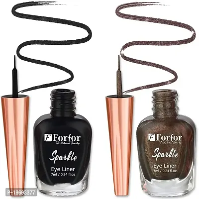 FORFOR Sensational Liquid Glitter Eyeliner Smudge-Proof and Water Proof 7 ml Each (Combo of 2, Black, Brown)