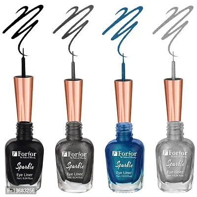 FORFOR Sensational Liquid Glitter Eyeliner Smudge-Proof and Water Proof 7 ml Each (Set of 4, Black,Grey,Silver,Blue)