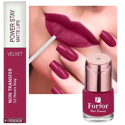 FORFORreg; Power Stay Long Last Matte Lipstick  Nail Polish Combo (Pink Blush , Glossy Pink)