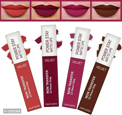 Power Stay Long Last Matte Lipstick Combo of 4- Waterproof (12 hrs stay)-thumb0