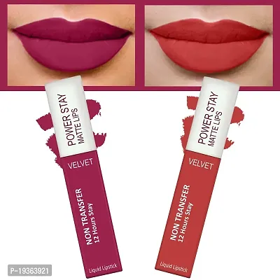 FORFORreg; Power Stay Long Last Matte Lipstick Combo of 2 - Waterproof (12 hrs stay) (Pink Blush , Candy Red, Pack of 2)