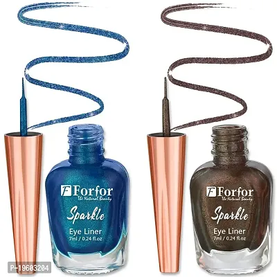 FORFOR Sensational Liquid Glitter Eyeliner Smudge-Proof and Water Proof 7 ml Each (Combo of 2, Brown, Royal Blue)