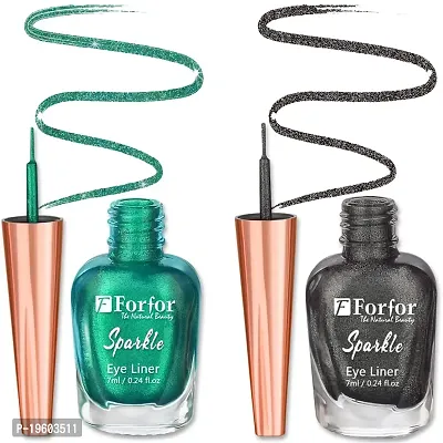 FORFOR Sensational Liquid Glitter Eyeliner Smudge-Proof and Water Proof 7 ml Each (Combo of 2, Grey, Green)