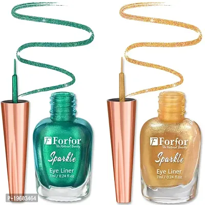 FORFOR Sensational Liquid Glitter Eyeliner Smudge-Proof and Water Proof 7 ml Each (Combo of 2, Green, Golden)