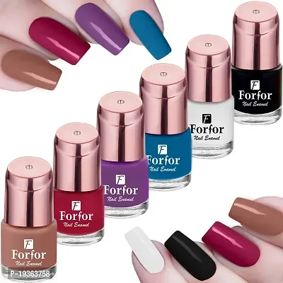 FORFORreg; Perfect Stay Glossy  Matte Nail Polish Combo of 6 (Glossy Nude ,Glossy Red , Glossy Purple , Matte Blue , Glossy White , Glossy Black, PACK OF 6)-thumb0