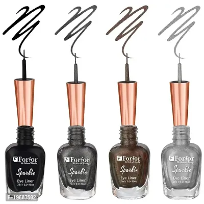 FORFOR Sensational Liquid Glitter Eyeliner Smudge-Proof and Water Proof 7 ml Each (Set of 4, Black,Grey,Silver,Brown)