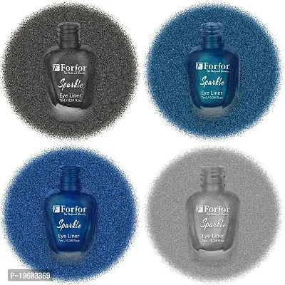 FORFOR Sensational Eyeliner Liquid Glitter Smudge-Proof and Water Proof 7 ml Each (COMBO OF 4, Royal Blue,Blue,Grey,Silver)-thumb2