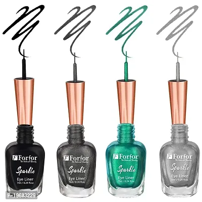 FORFOR Sensational Liquid Glitter Eyeliner Smudge-Proof and Water Proof 7 ml Each (Set of 4, Black,Grey,Green,Silver)