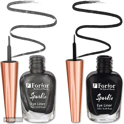 FORFOR Sensational Liquid Glitter Eyeliner Smudge-Proof and Water Proof 7 ml Each (Combo of 2, Black, Grey)