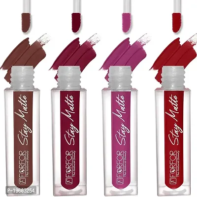 FORFOR? Stay Matte Long Lasting Mini Liquid Lipstick Waterproof Combo of 4 (Bridal Maroon, Pink Blush, Coco Brown, Peppy Red)