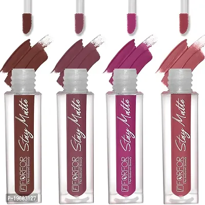 FORFOR? Stay Matte Long Lasting Mini Liquid Lipstick Waterproof Combo of 4 (Pink Blush, Coco Brown, Mauve, Peach Nude)