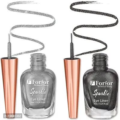 FORFOR Sensational Liquid Glitter Eyeliner Smudge-Proof and Water Proof 7 ml Each (Combo of 2, Grey, Silver)-thumb0