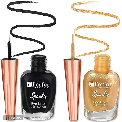 FORFOR Sensational Liquid Glitter Eyeliner Smudge-Proof and Water Proof 7 ml Each (Combo of 2, Black, Golden)