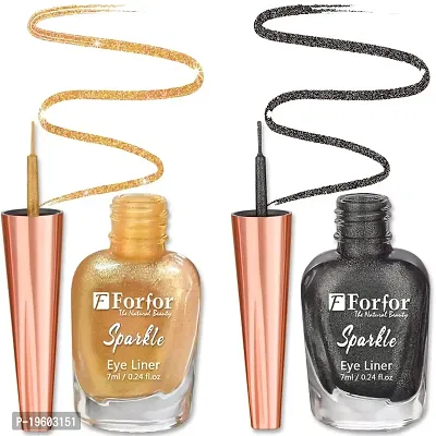 FORFOR Sensational Liquid Glitter Eyeliner Smudge-Proof and Water Proof 7 ml Each (Combo of 2, Grey, Golden)