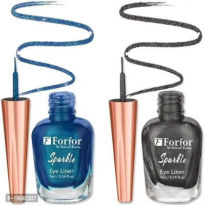 FORFOR Sensational Liquid Glitter Eyeliner Smudge-Proof and Water Proof 7 ml Each (Combo of 2, Grey, Blue)