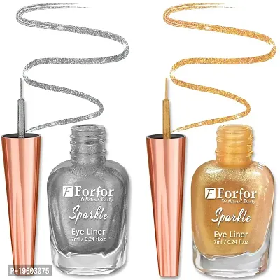 FORFOR Sensational Liquid Glitter Eyeliner Smudge-Proof and Water Proof 7 ml Each (Combo of 2, Golden, Silver)