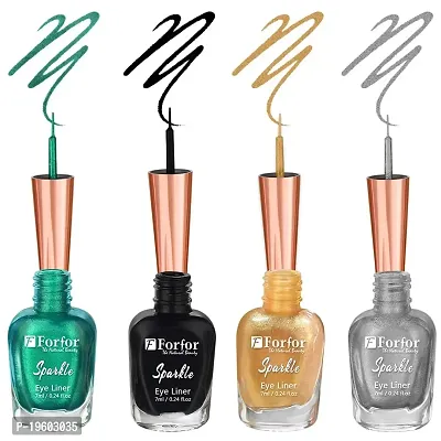 FORFOR Sensational Liquid Glitter Eyeliner Smudge-Proof and Water Proof 7 ml Each (Set of 4, Green,Golden,Silver,Black)