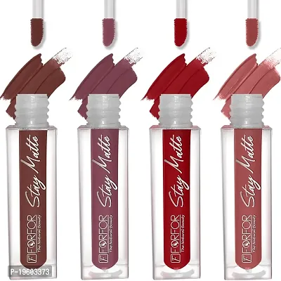 FORFOR? Stay Matte Long Lasting Mini Liquid Lipstick Waterproof Combo of 4 (Coco Brown, Mauve, Peach Nude, Peppy Red)-thumb0