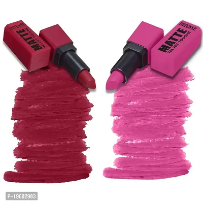 FORFOR? Intense Matte Lipstick Waterproof Long Last Matte Lipstick (Pack of 2, Pretty in Pink, Red Wave)